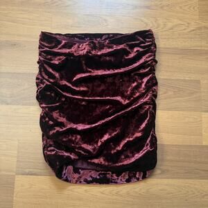 Women's Free People Dark Red Burgundy Velour Stretch Mini Pull Up Skirt Sz Small